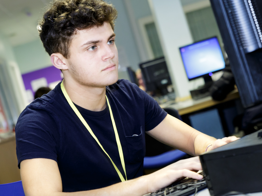 Student working on a computer