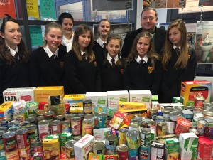 Students with their contributions to the foodbank