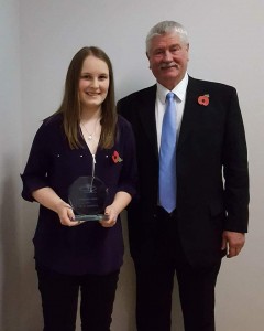 Ellie with her award