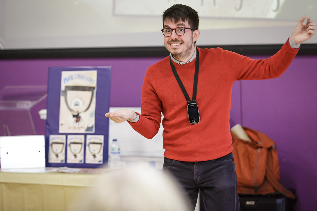 Author Ross Montgomery speaking to students