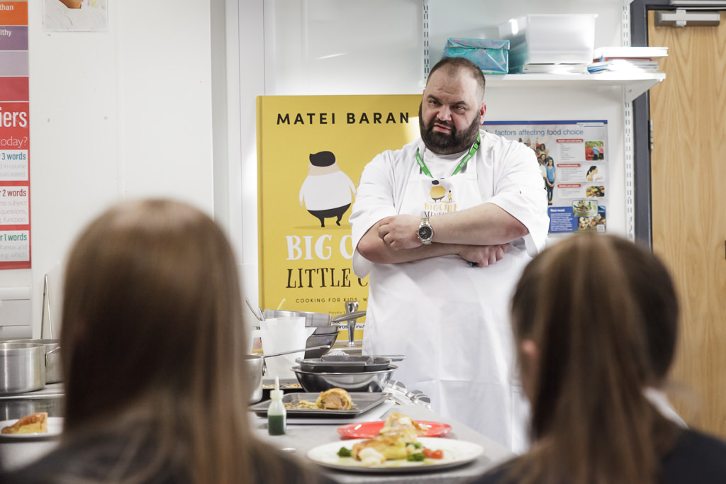 Chef Matei Baran talking to students