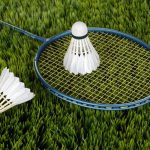 Badminton racket on the ground