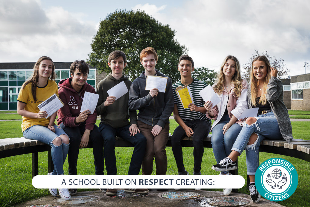 Image of student with text - A school built on RESPECT creating: responsible citizens